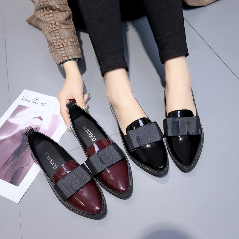 Summer Clothing Sale Women - Zapatos Planos de Piel Sintética Negra/Vino