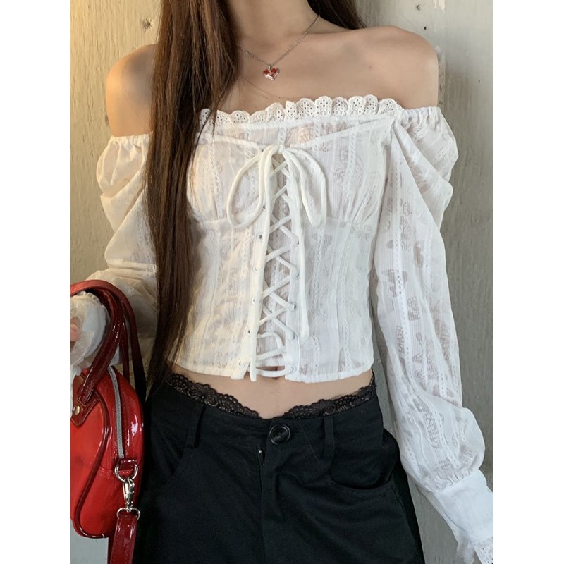 Summer Clothing Aesthetic - Deeptown, camisas cortas blancas con cordones
